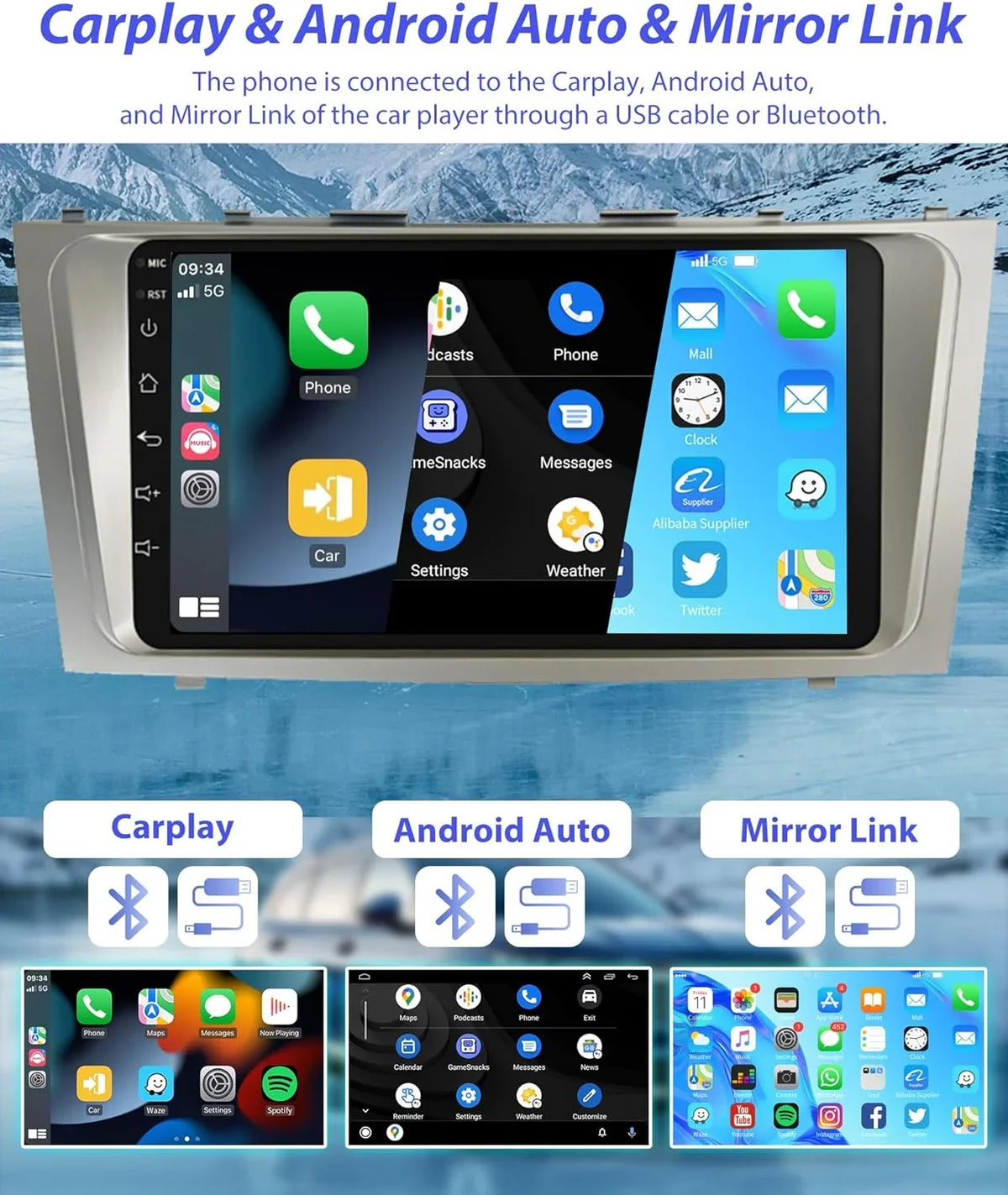 GPS Android + 9 WiFi Screen Bluetooth Camera SWC Backup Camry USB Car Radio Camry Navigation 2G+32G Car Toyota Inch Stereo Touch FM Android 2006-2011, Carplay THONZER Auto for Radio