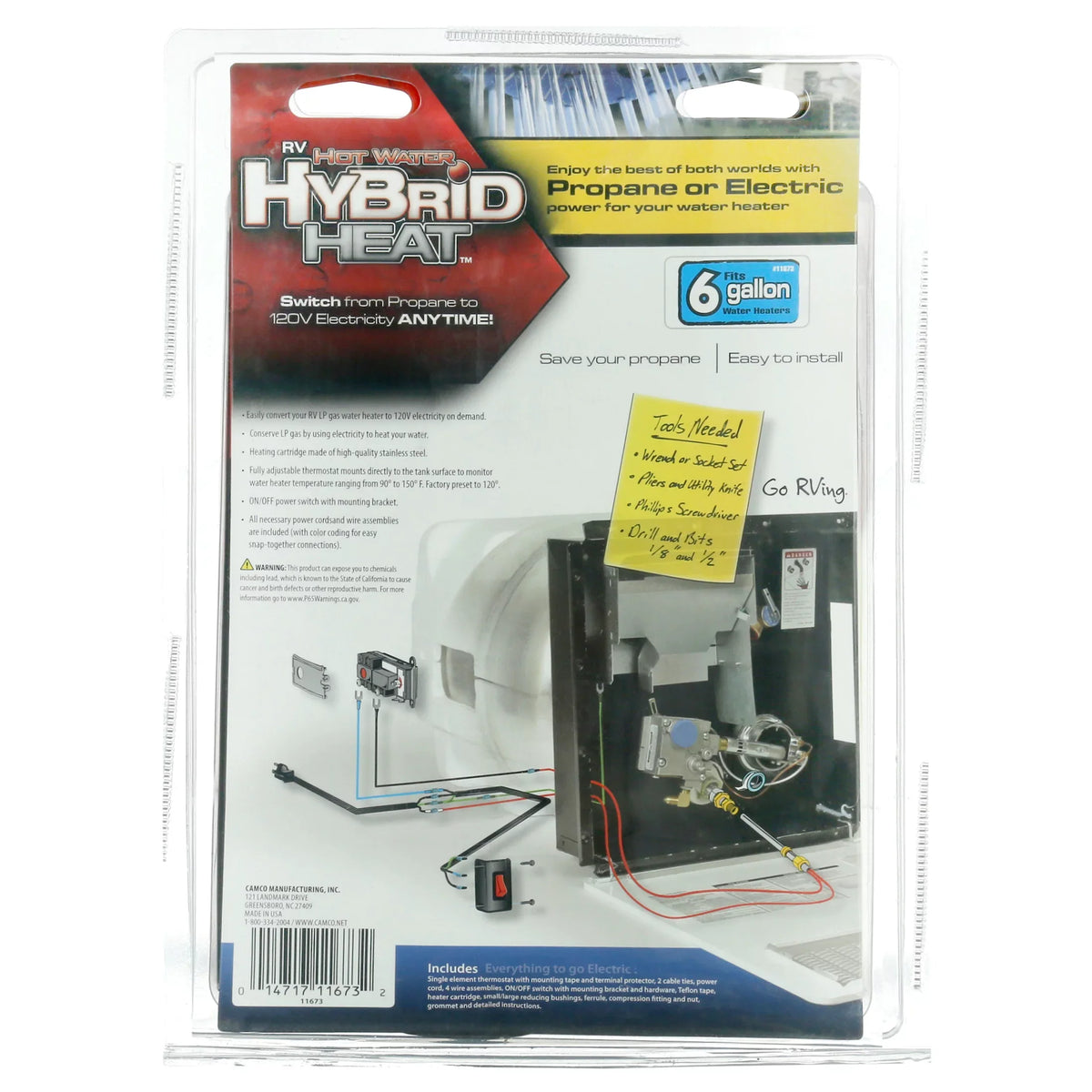 gal. - for Camco Converter On 6 RV Heater Electricity to LP Heaters Demand 120V Converting Water Water Gas 11673
