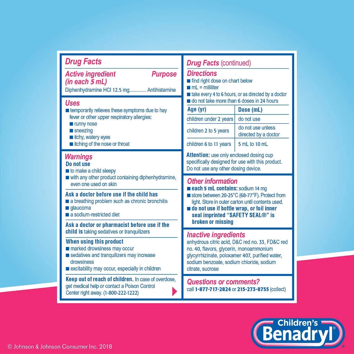 Benadryl of (Pack Liquid 4) Children's Allergy 8 Cherry oz