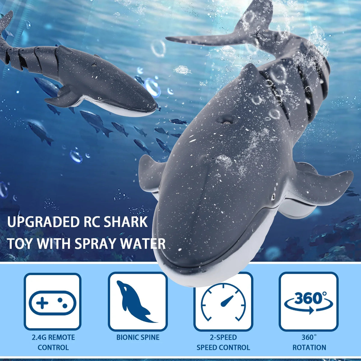 Remote Toys Diving Control for Pool Whale Toys, Spray Kids, Boat Toys, Boys Girls, Class RC Boat RC Toy Shark for Swimming Pool for Ant Water