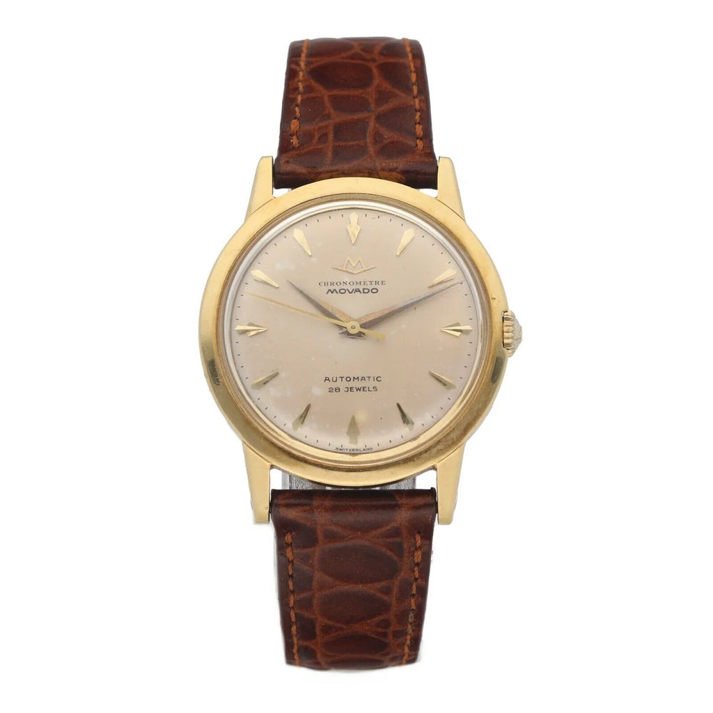 18k Wrist Automatic 34mm Chronometre 1231 Movado Leather Yellow Gold Watch