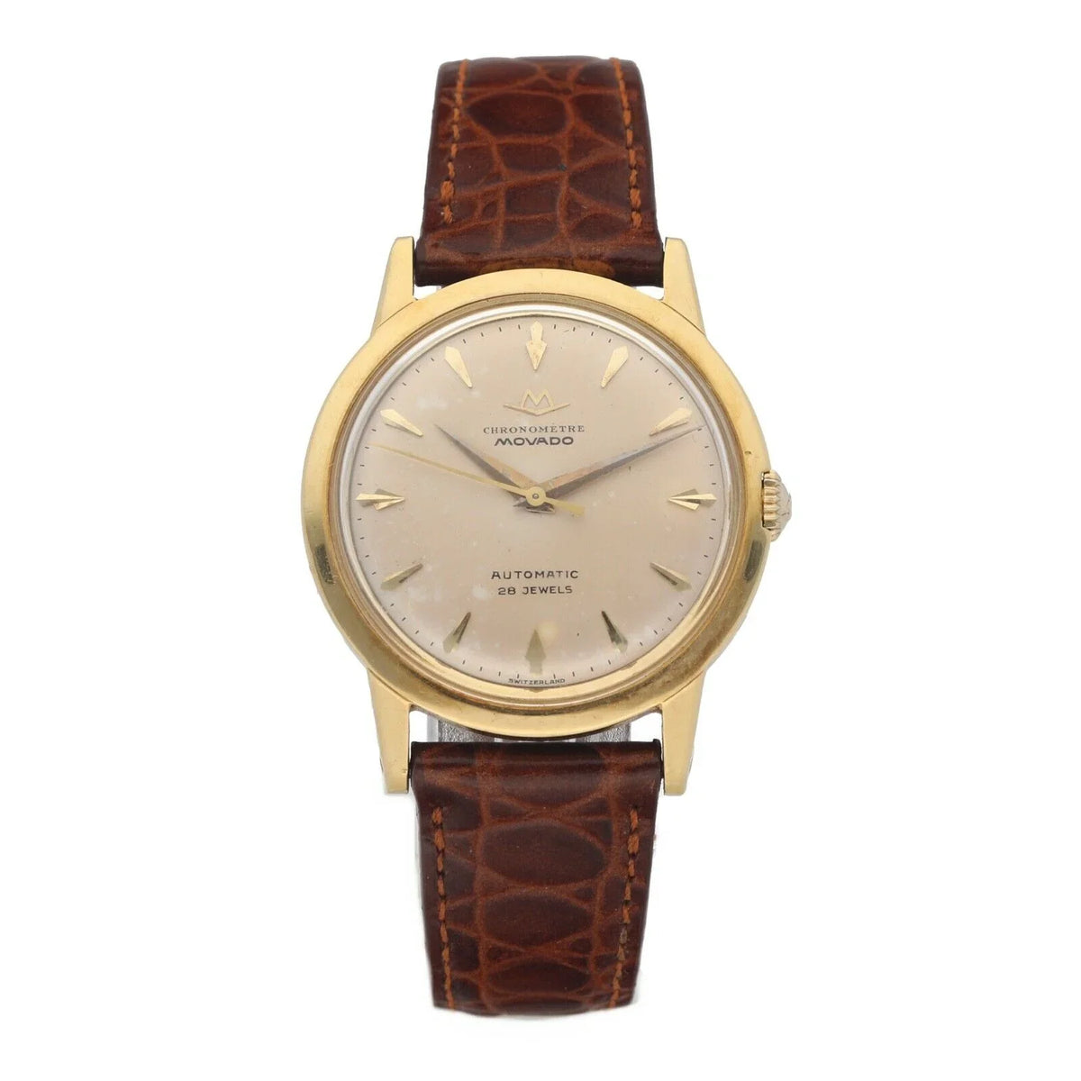 18k Wrist Automatic 34mm Chronometre 1231 Movado Leather Yellow Gold Watch