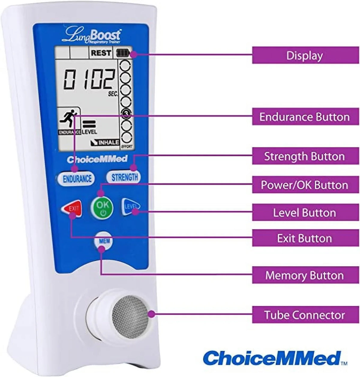 CHOICEMMED Lung - Boost Breathing Lung Mask, Capacity Trainer Diving - Improving Smart for Exerciser Electronic Strengthener Lung Instrument and Lung Bag for Altitude Breathe Replacement -