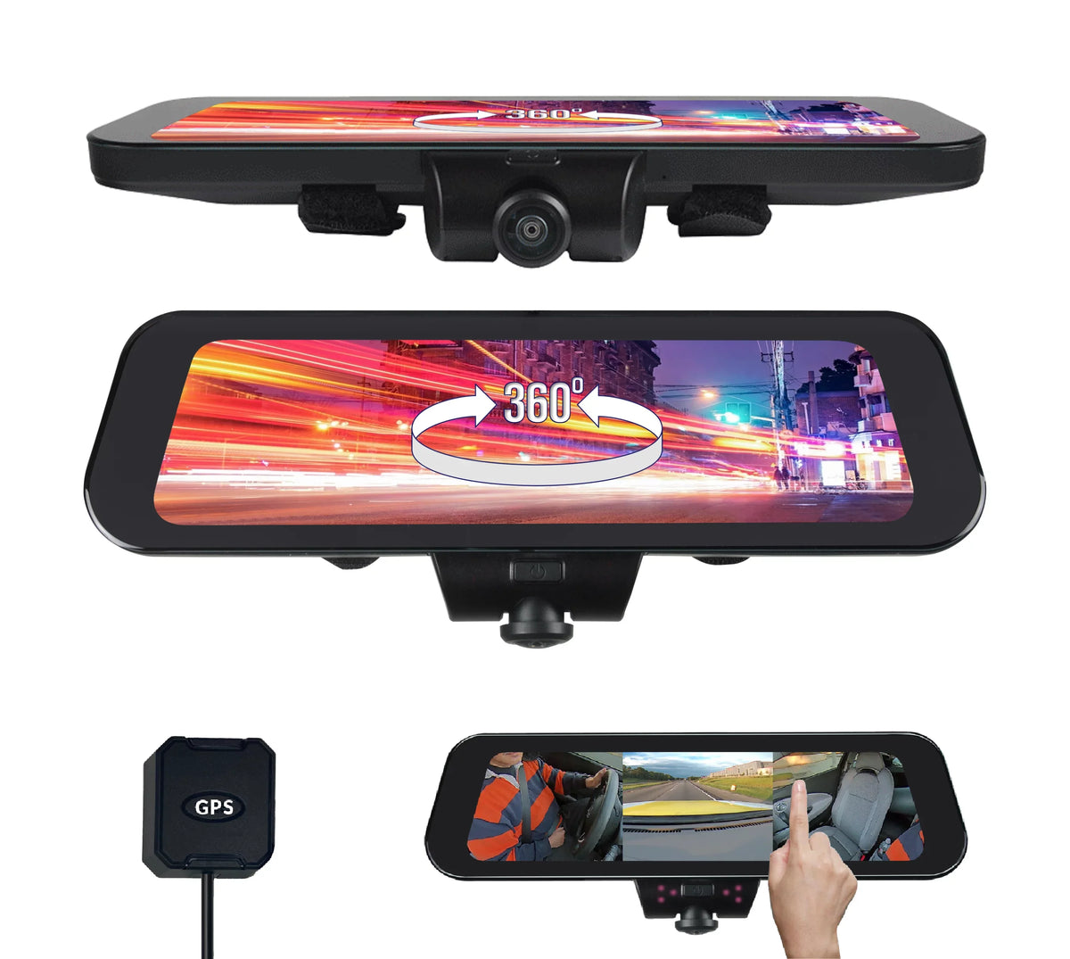 Auto with 360 Frameless w/ Dash Install, Day/Night, Mirror Brightness 10-inch Surround View DIY Touchscreen Monitor Backup RYDEEN 4K Camera Video-in View TFT Rearview