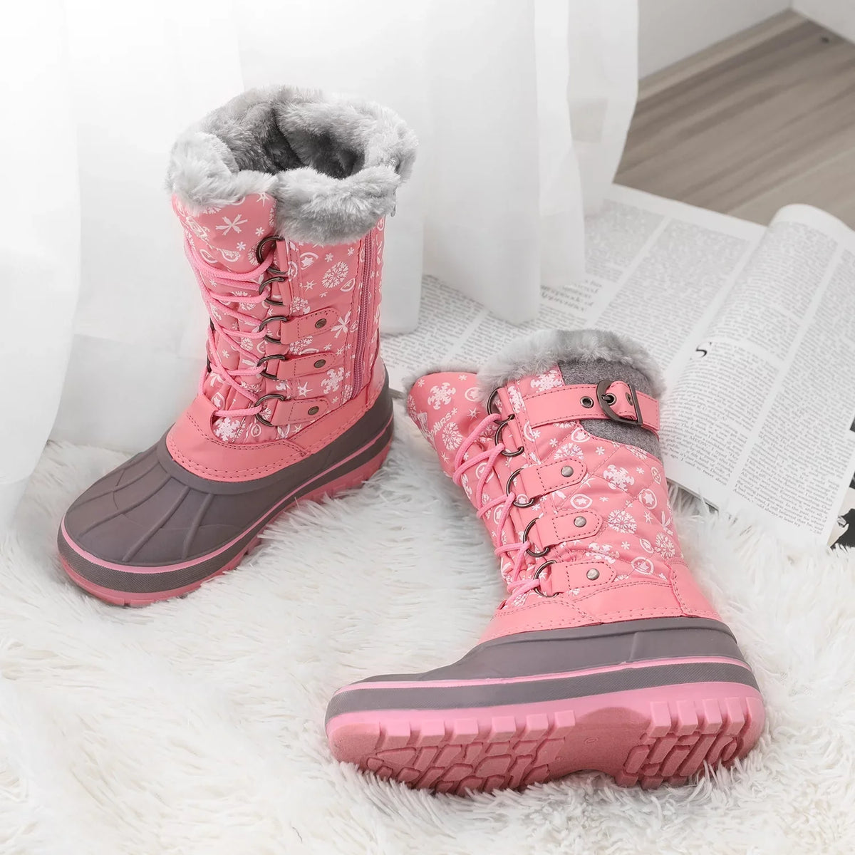 Shoes Pairs Dream Up Boots 12 Boots Boys Waterproof Lace Ankle Winter Size KRIVER-1 Snow PINK Girls Warm