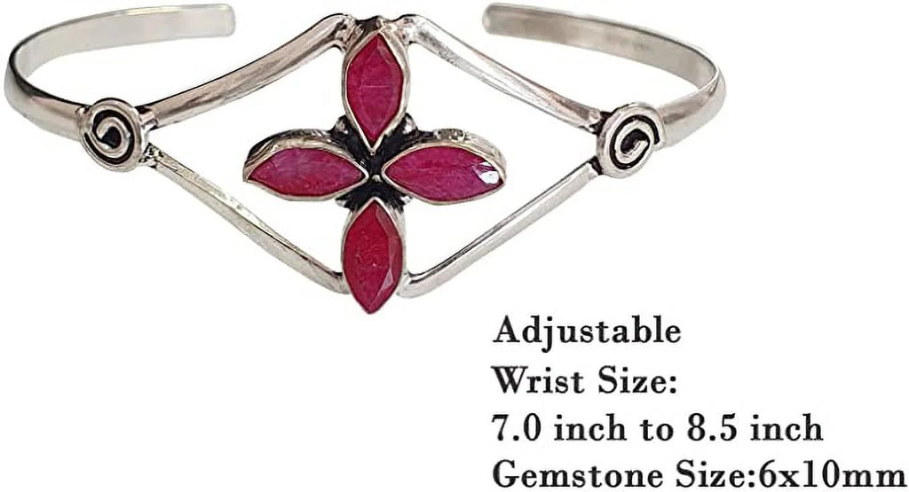 Modern Jewelry Plated Bracelet Red Women, Cuff Silver Designer Gemstone Natural Boho Fashion Tribal Ruby Handmade Bracelet, Bohemian for Party Design