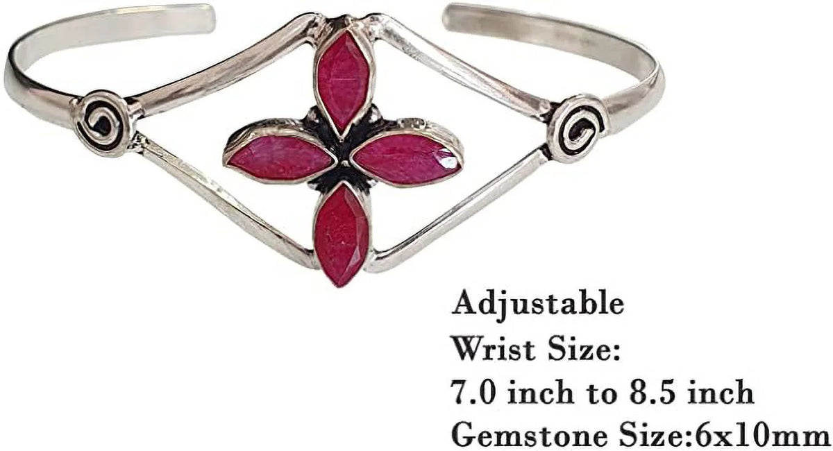 Modern Jewelry Plated Bracelet Red Women, Cuff Silver Designer Gemstone Natural Boho Fashion Tribal Ruby Handmade Bracelet, Bohemian for Party Design