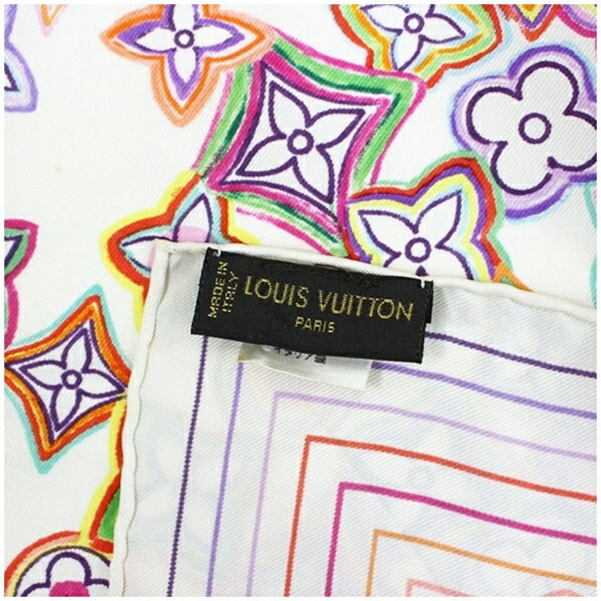 Multicolor Monogram Muffler Louis White Women's Pre-Owned Silk x (Good) Vuitton Scarf
