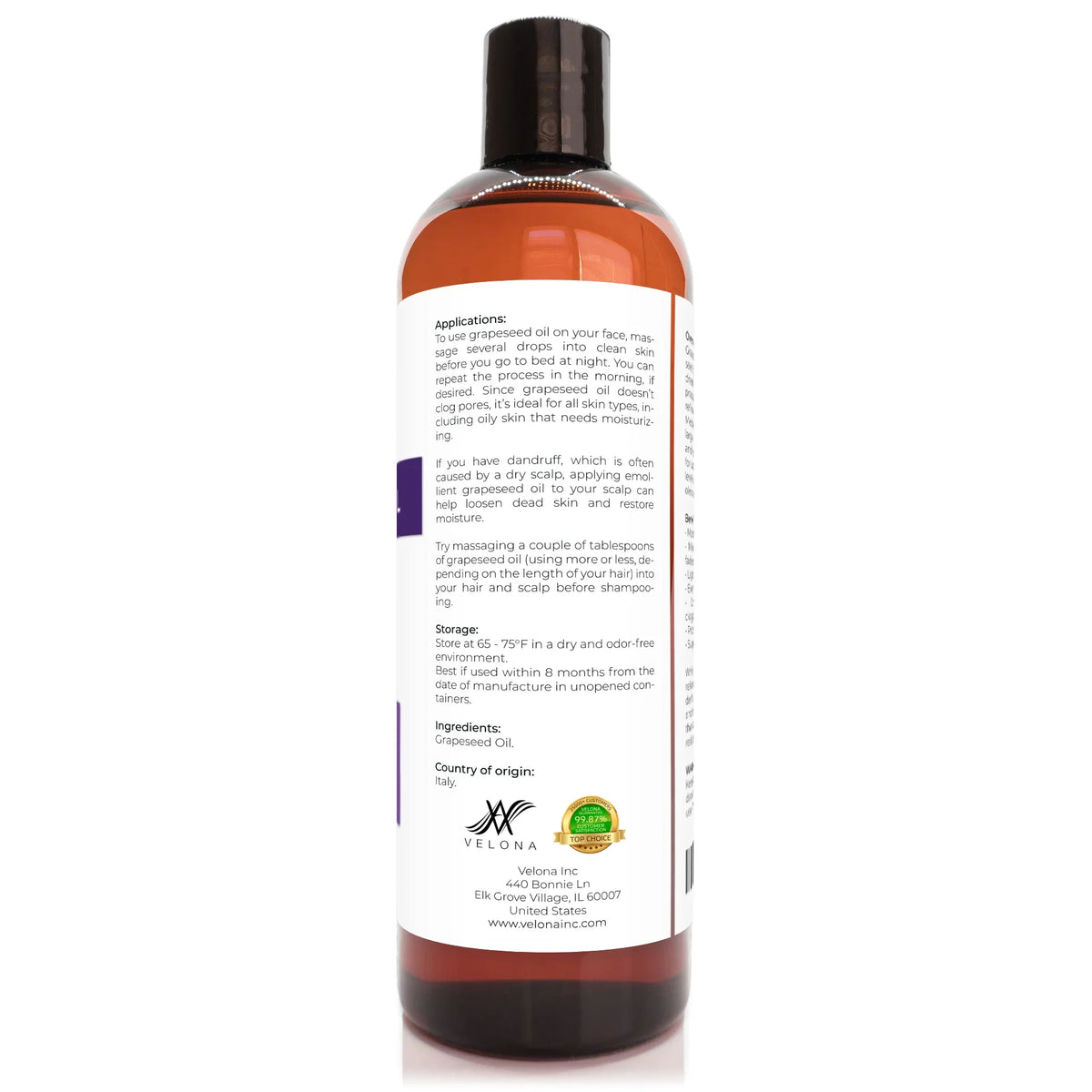 Skin, Hair Pure - 24 | pressed Care | Natural and Cooking, Refined, Velona Cold | Body, 100% Grapeseed oz Oil Face, Carrier Oil