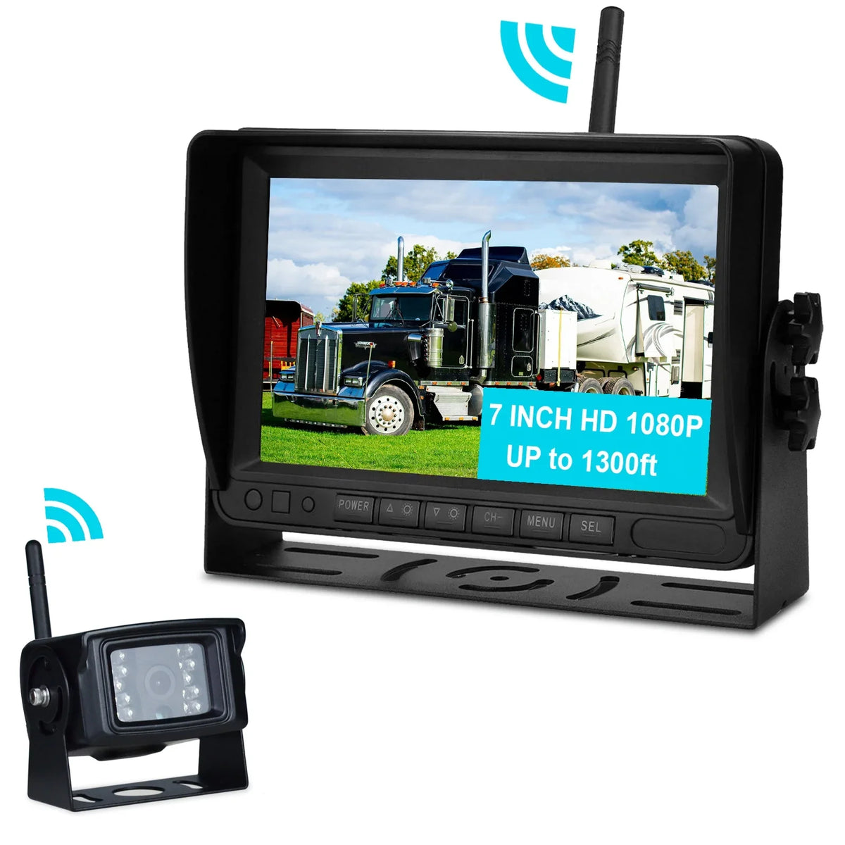 for Camera 1080P 1CH Kit Rear Trailer View Backup Display 7" Truck AHD Wireless