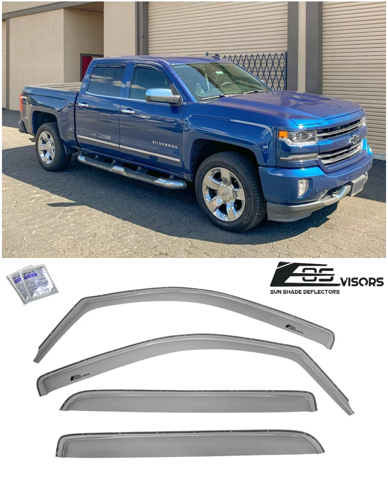 Store Deflectors Chevrolet | IN-CHANNEL ALL TINTED Side Fits 2014-2018 Visors Extreme SMOKE Silverado Online Window Guards Crew 1500 Style Models Vents EOS Rain Cab