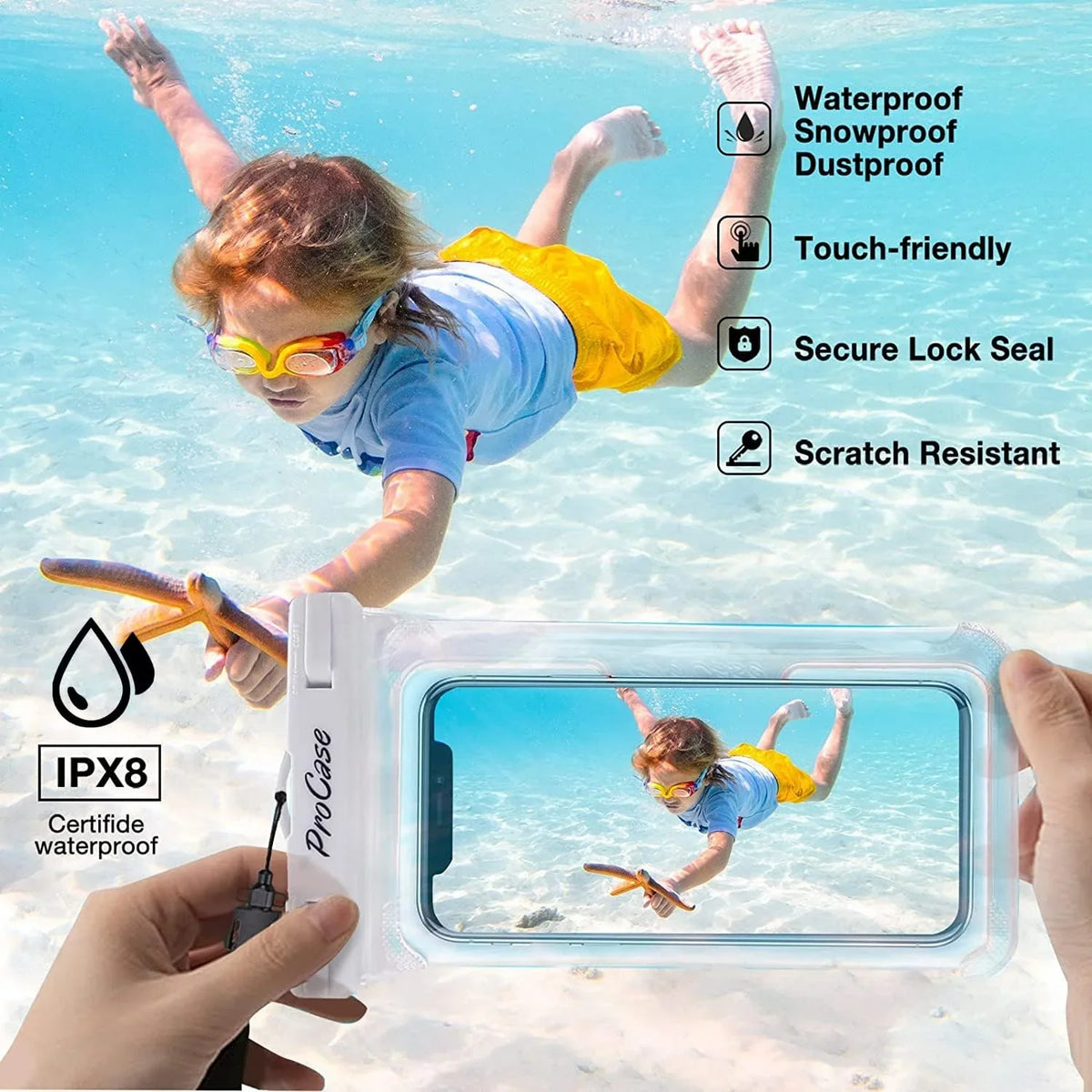 for iPhone Galaxy XR 13 Max 6S iPhone 2 X Pro Case Pro Max, Max, Waterproof inch Dry Pouch, S22+ Phone 7 14 Xs Plus, to 7.0 8 Up Pack Bag S21 12 FE, 11 -White/ Plus S22 ProCase