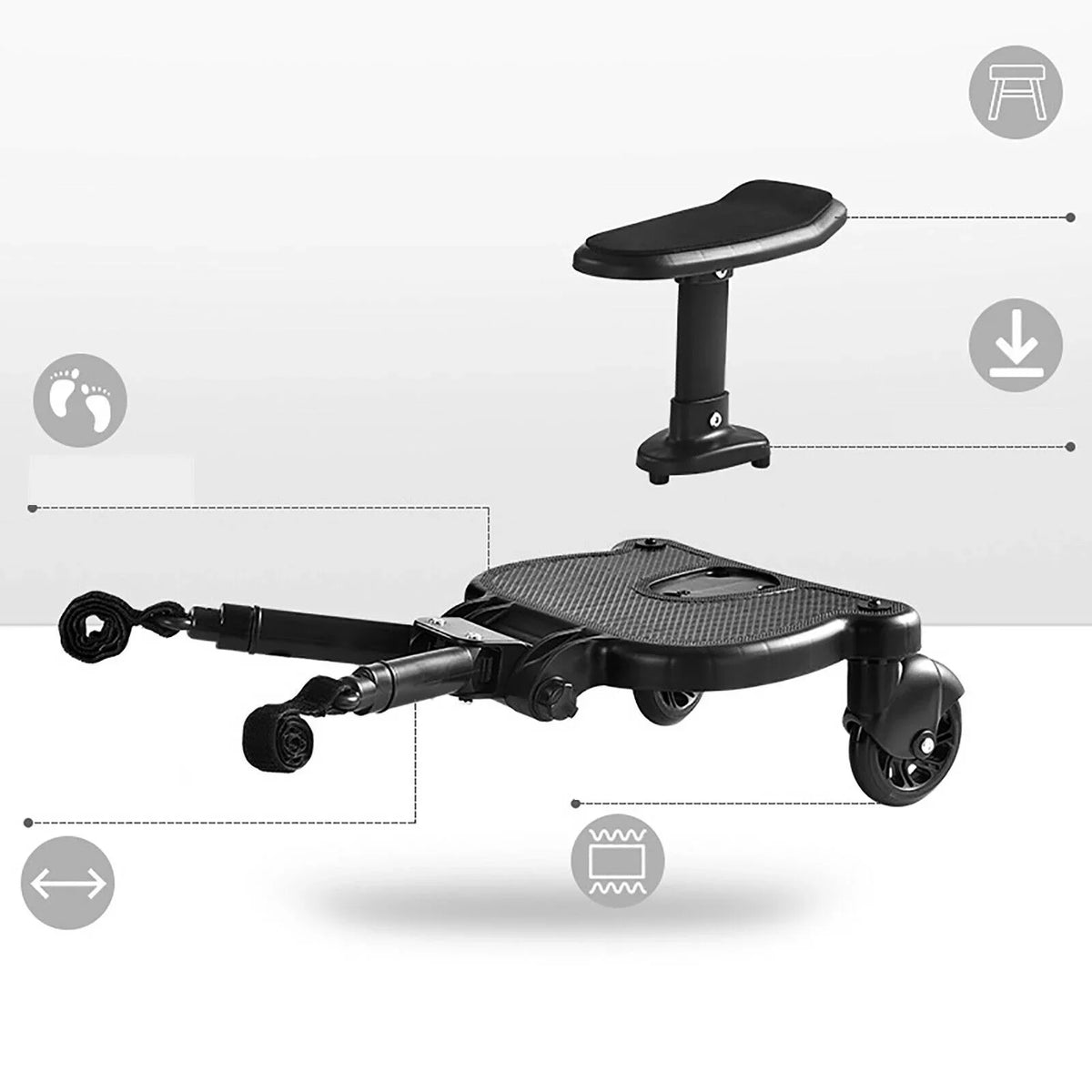 Seat Ride PP In Board Anti-Slip Pedal Pushchair Board 1 2 Pedal Board with Stroller Auxiliary Universal Connector Wheeled Stroller 25kg Adapter Seat Buggy Buggy Eco-friendly Board