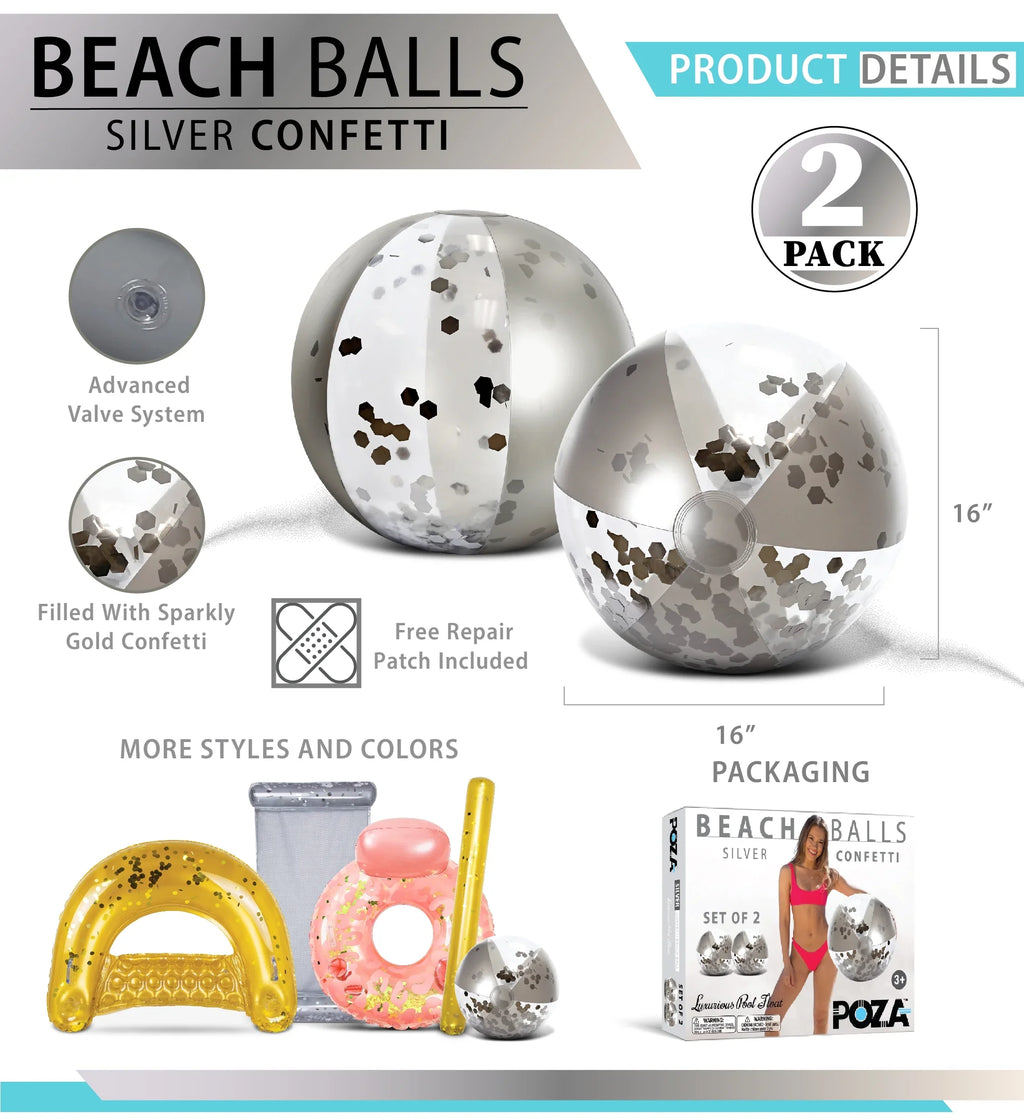 '- Premium 16 Balls, Bundle Duty Water Float for 4 Heavy Toys Size Balls Inch, Decor Pool Pack Beach Inflatable Fun Confetti Silver Gold Pool - 4 Mozlly of Party, Vacation, Beach, of & Set Lake,