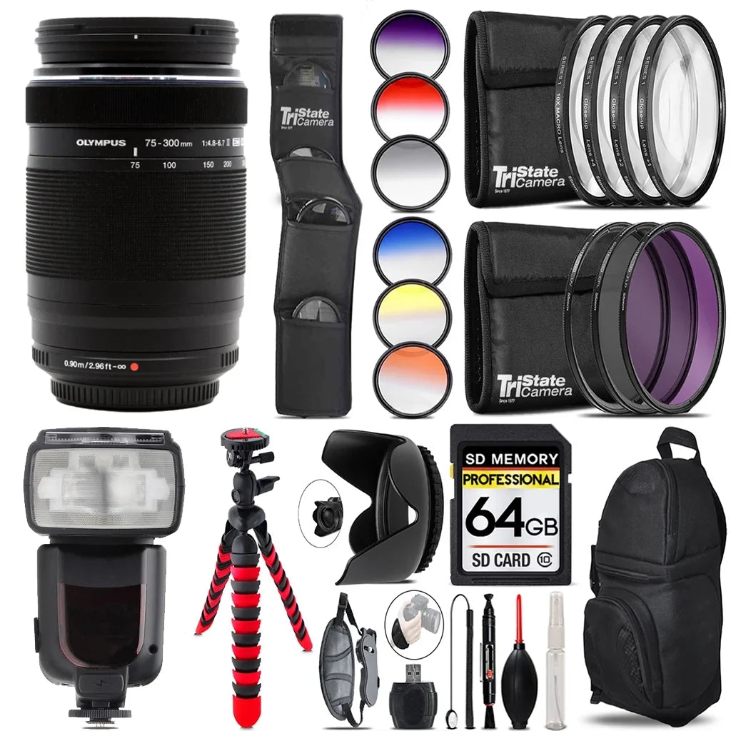 75-300mm Lens+13 & Digital Filter M.Zuiko ED Kit Piece Accessory More- 64GB f/4.8-6.7 II Olympus