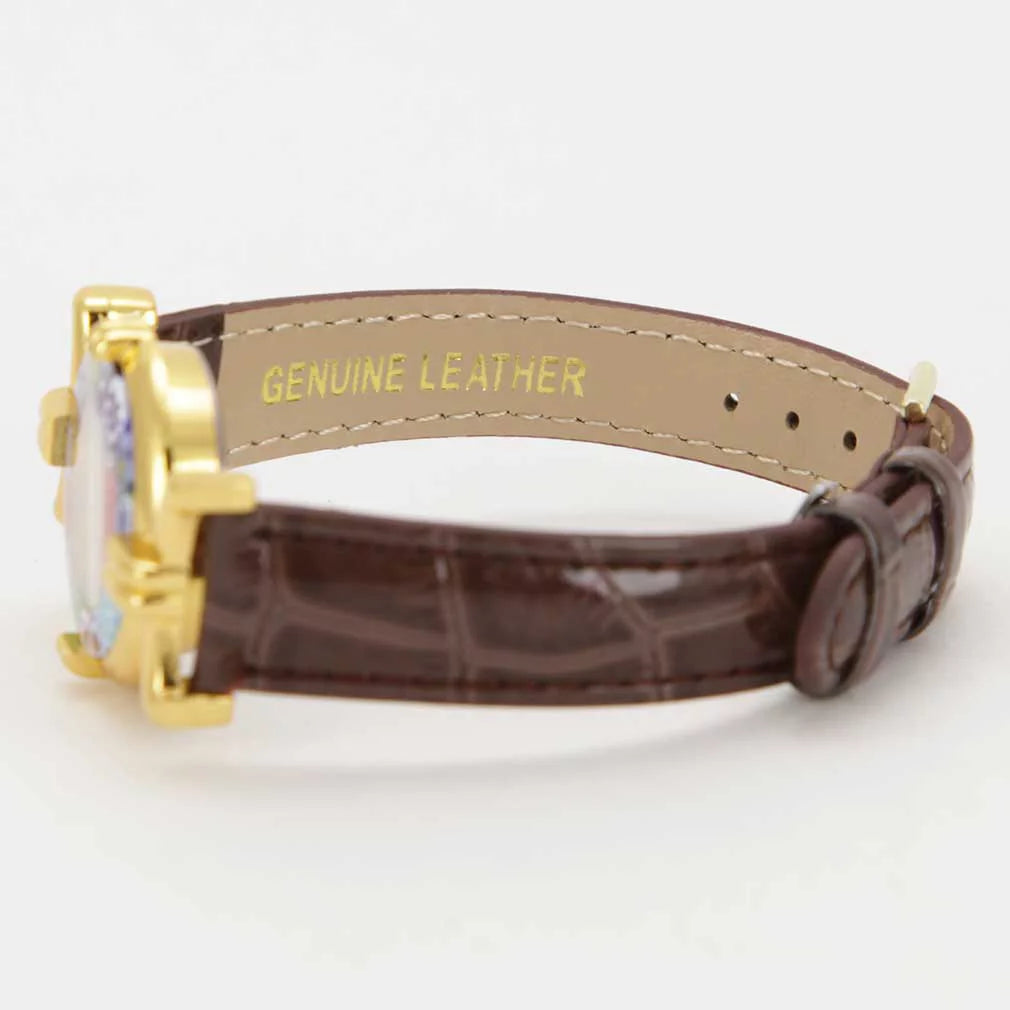 '- Millefiori Leather GlassOfVenice Band Brown with Watch Multicolor Glass Murano