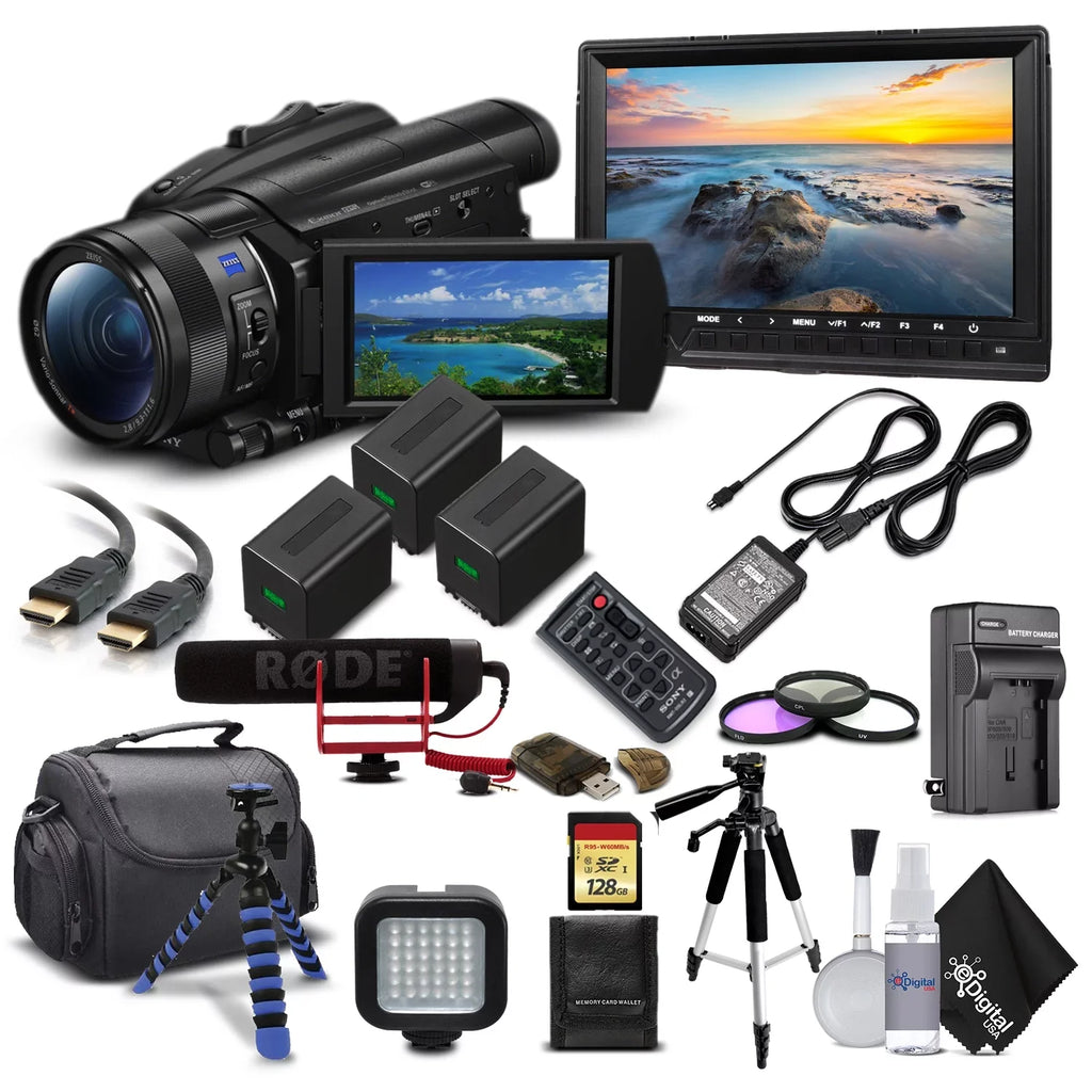 Camera 4K Sony HD Camcorder + 128GB FDR-AX700 Video + + 2 Memory Card + Extra and Charger Batteries Handycam M Case