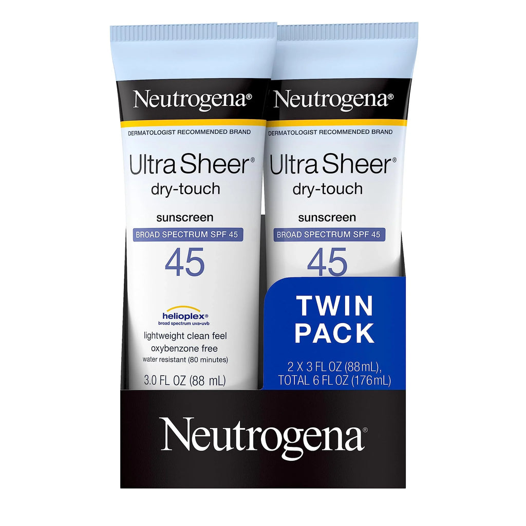 Oz, 2) Water Neutrogena Of (Pack Lotion Broad Dry-Touch Fl. Resistant Spf With 45, Sheer Sunscreen Spectrum Ultra And Non-Greasy 3
