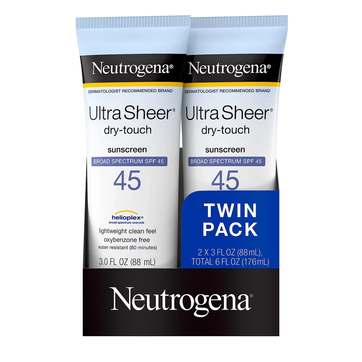Oz, 2) Water Neutrogena Of (Pack Lotion Broad Dry-Touch Fl. Resistant Spf With 45, Sheer Sunscreen Spectrum Ultra And Non-Greasy 3