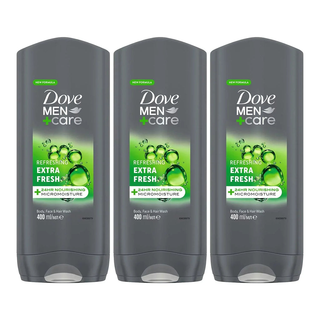 Extra Face Refreshing Fresh Ml Men Micromoisture 24-Hour And Of Wash 3-In-1 3 With Men Body Dove Pack Wash Care Nourishing For + Technology Body Hair, 400