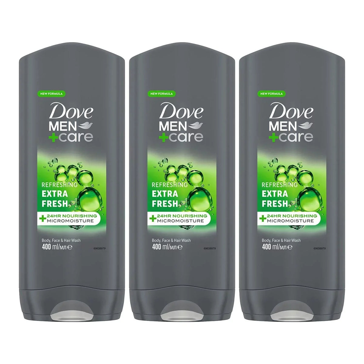 Extra Face Refreshing Fresh Ml Men Micromoisture 24-Hour And Of Wash 3-In-1 3 With Men Body Dove Pack Wash Care Nourishing For + Technology Body Hair, 400