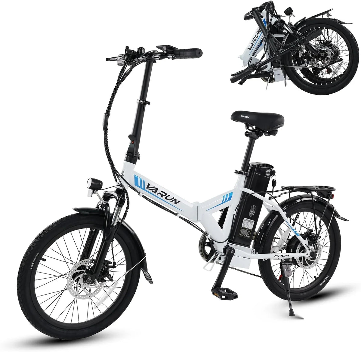 Ebike VARUN Speed 500W for 48V Folding 20MPH Electric Stylish and Lithium 40 Bike 20" Miles - Battery Range Wheels, with