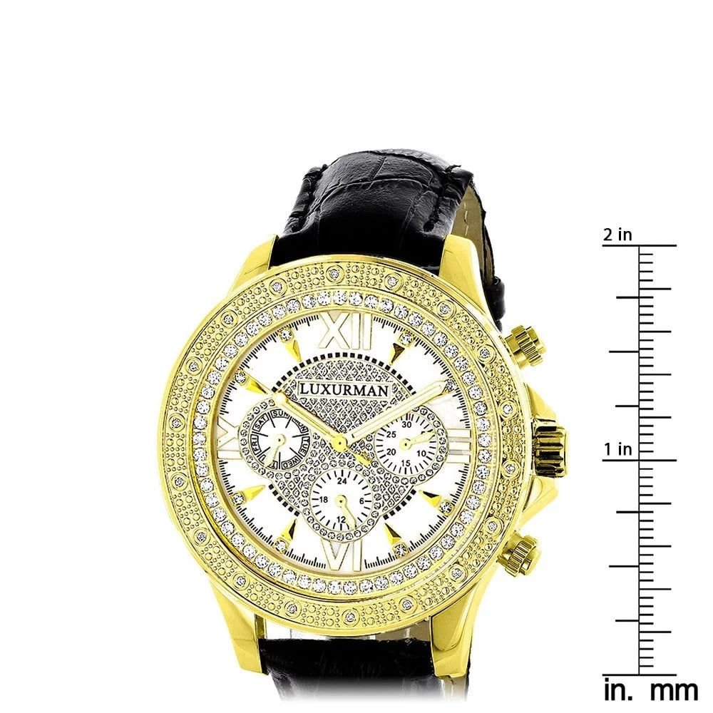 with Leather Two Straps Diamond Watch Men's Extra