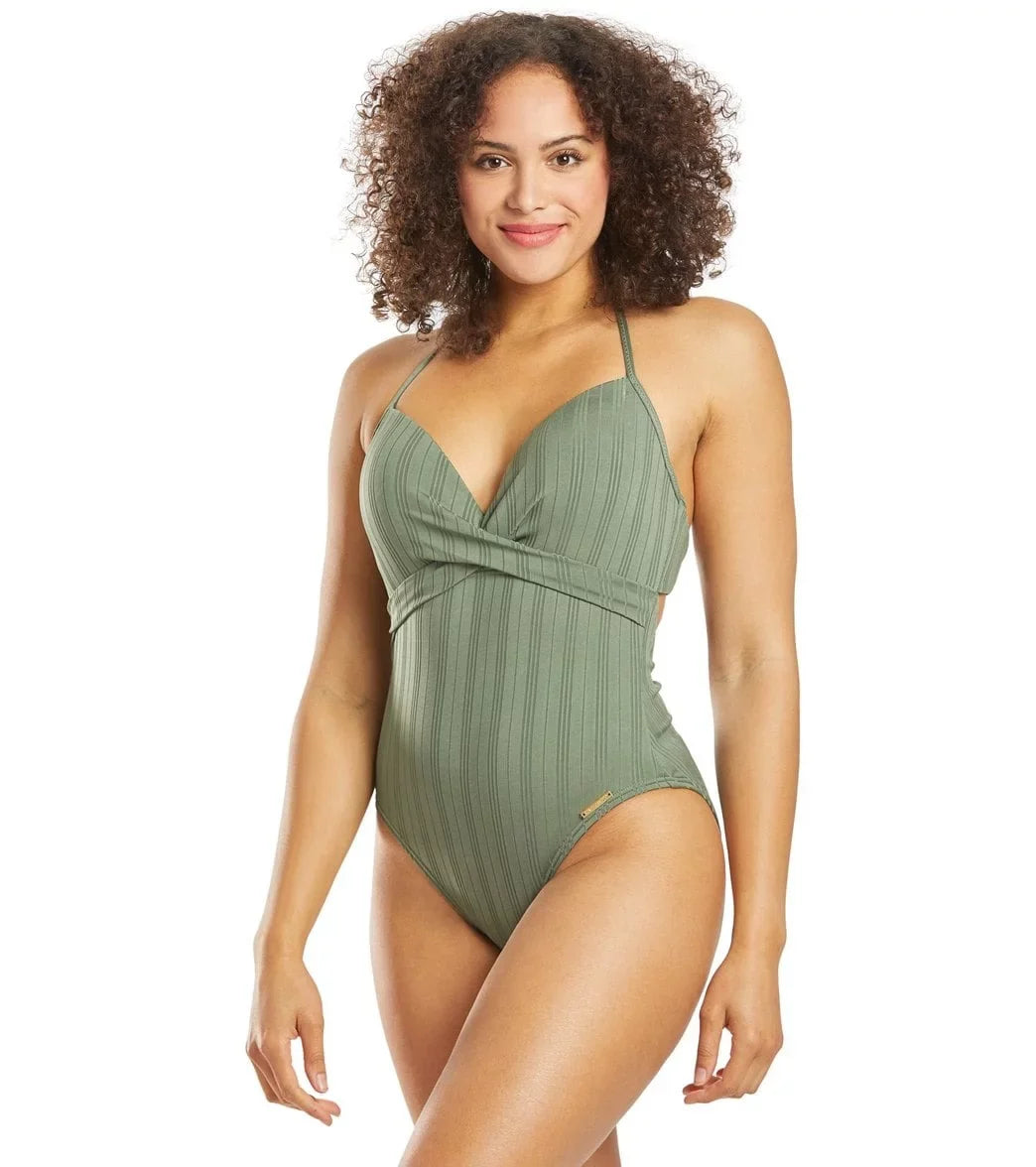 Swimsuit, Vince Ripple IGUANA Effect One-Piece 8 Wrap-Front US Camuto