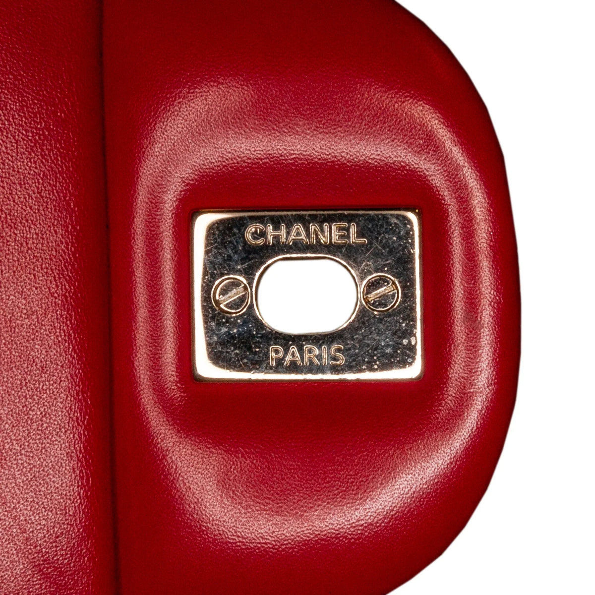 Leather Red (Good) Shoulder Pre-Owned Unisex Classic Authenticated Jumbo Perforated Lambskin Bag Single Chanel Flap