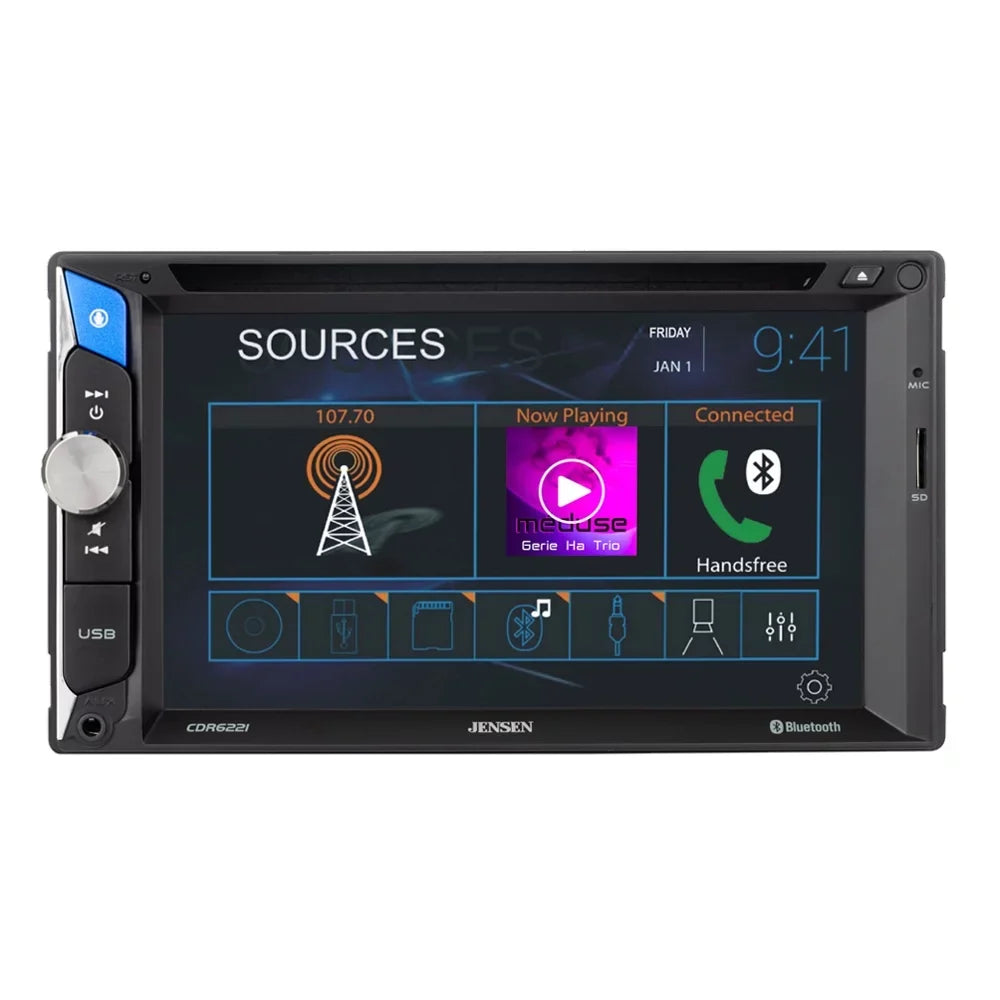 Assistant USB Charging Car to | Touch LED Input | microSD Din Camera CDR6221 Push | Screen Jensen Stereo | Bluetooth Backup Double | 6.2 CD/DVD inch Talk Fast