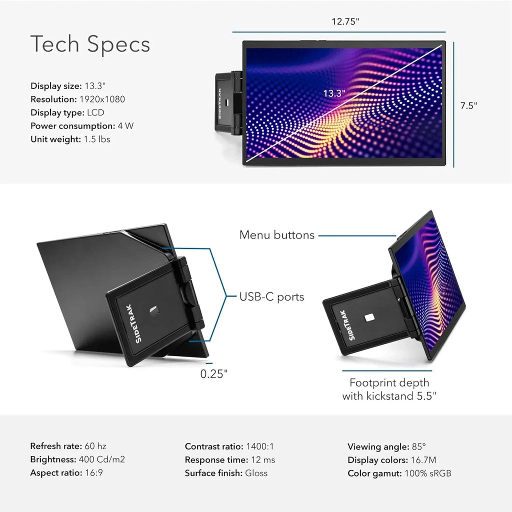 Swivel 13.3'' Monitor) Pro Laptop Monitor for SideTrak Portable Triple (13.3''