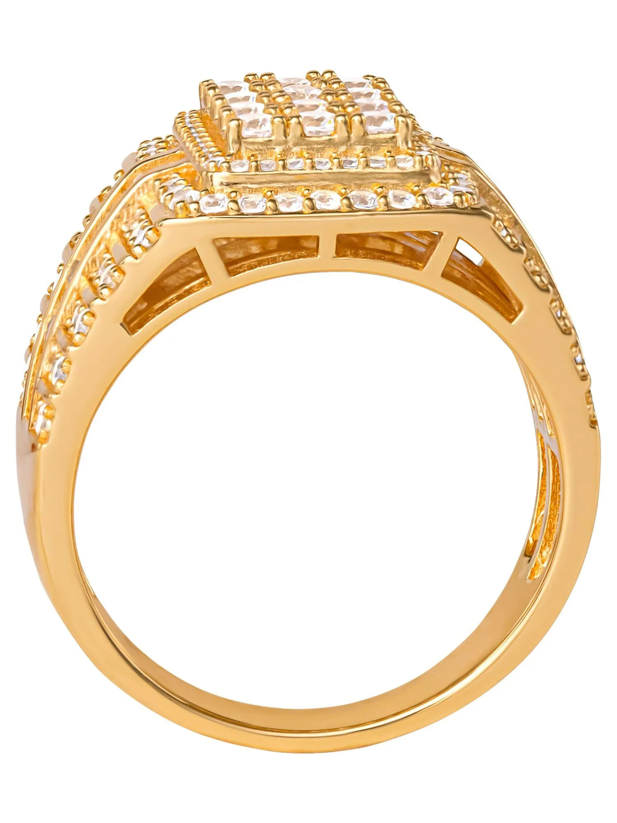 Size Shaquille Gold 10 Plated Yellow O'Neal Sterling Ring, Diamond Men's Simulated Silver
