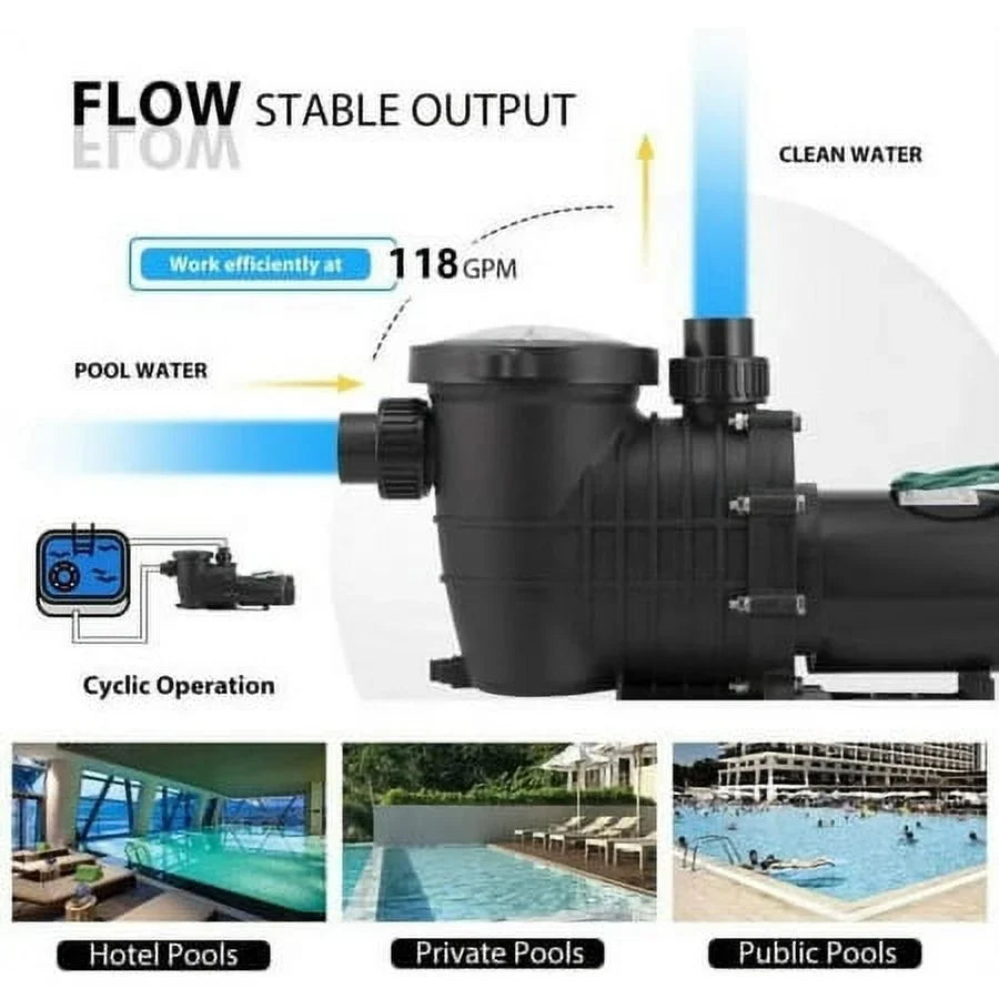 Motor Pump Filter Pool In/Above Swimming w/Strainer 2.0HP Ground 7080GPH