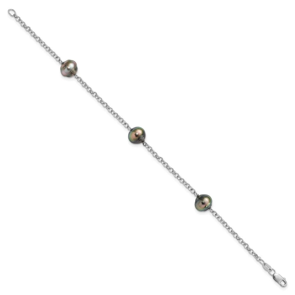 Tahit for Auriga 7.5inch Sterling Bracelet 925 9mm 3Stat Saltwater Silver Women Pearl