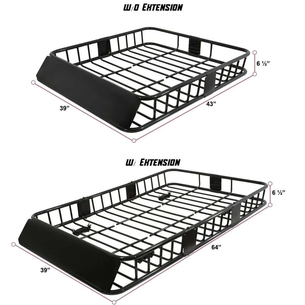 Roof Luggage Basket Carrier Extendable Cargo Steel Teledu Truck Rack 64" Top SUV
