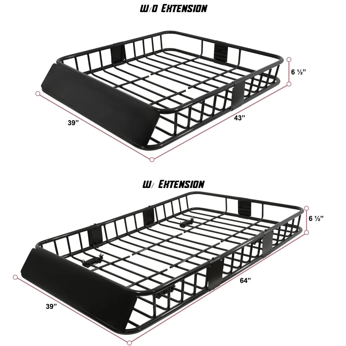 Roof Luggage Basket Carrier Extendable Cargo Steel Teledu Truck Rack 64" Top SUV