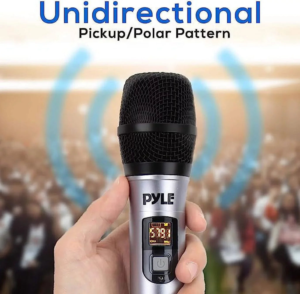 Set Unidirectional Cordless Dynamic Mic Professional Battery Handheld Transmitter UHF Operated Pyle