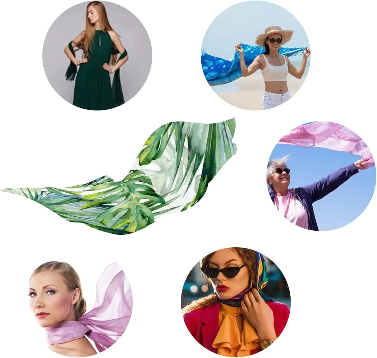 for Watercolor Neck Lightweight Leaves Scarves Silk Green Wrap Girls Long Shawl Women Scarf Hyjoy