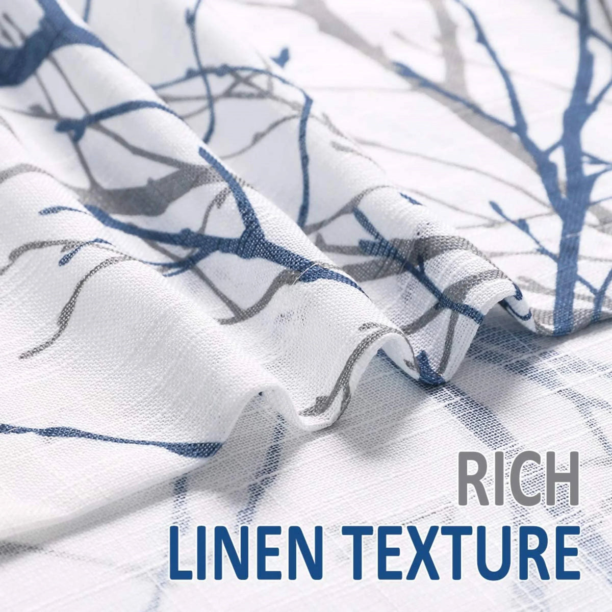 Panels Window Living for Gray White Curtain Blue Branches for Grommet, Decoultimatex Semi Linen Print Bedroom, 52"x84"x2 Sheer Room Drapes Textured Tree Sheer Set Curtain