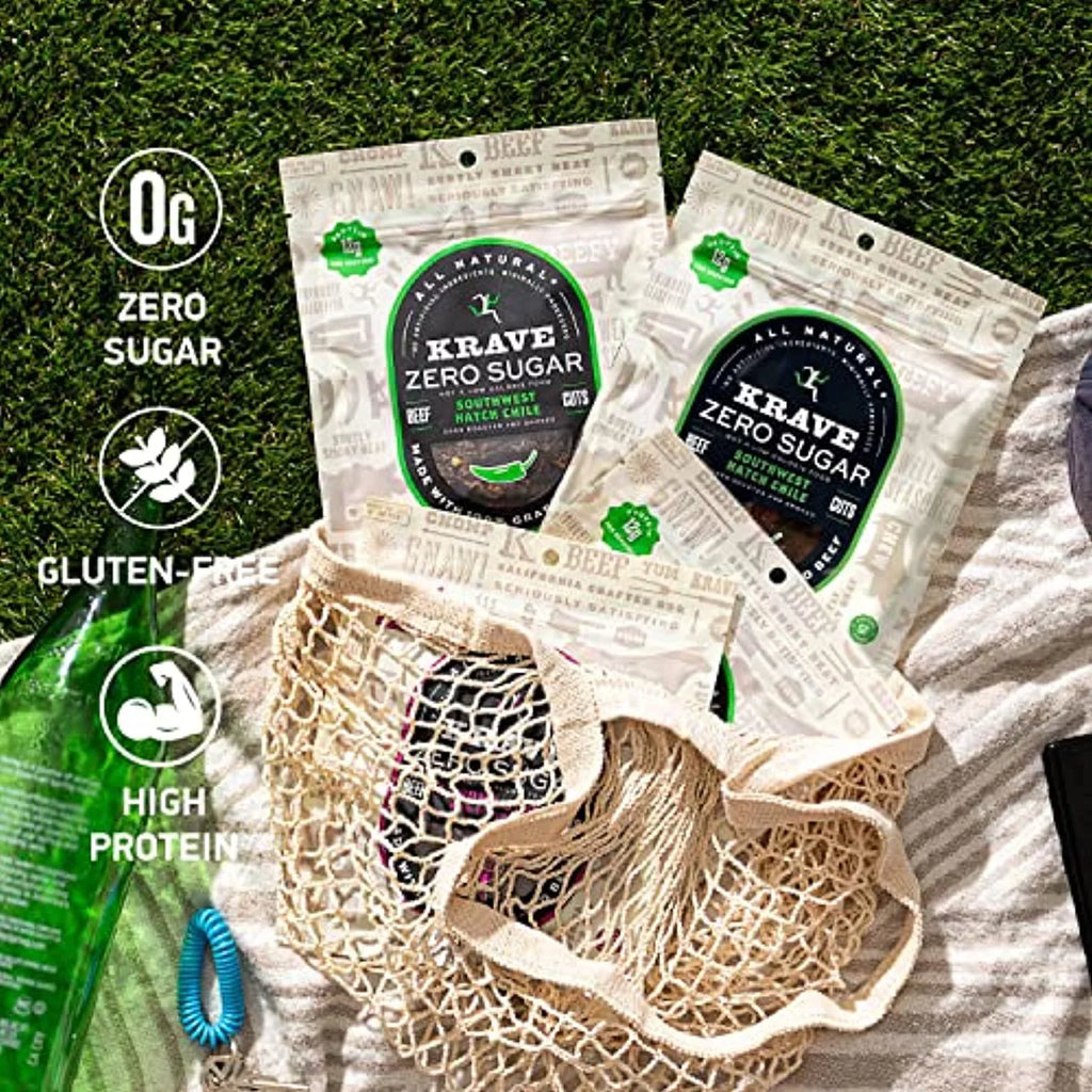 Chile Beef, Bags Grass-Fed No Nitrates Jerky, 100% (4 Ingredients, No Pack) Krave Oz Zero - Gluten-Free, Artificial Protein, 2.1 Beef Sugar, Hatch 12G Southwest