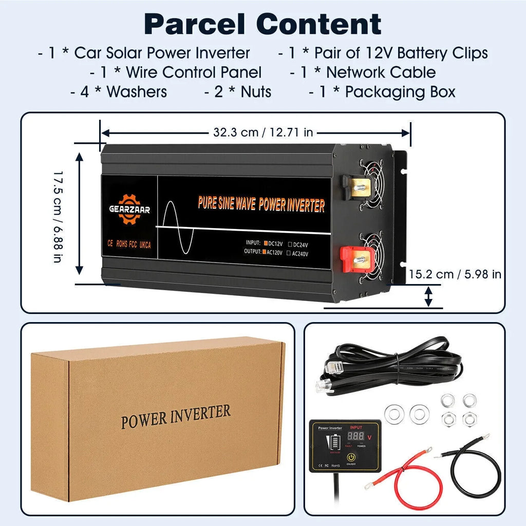 Wave Solar Car DC To Pure LCD Sine Power Converter 7000W AC Inverter 12V 120V Car RV