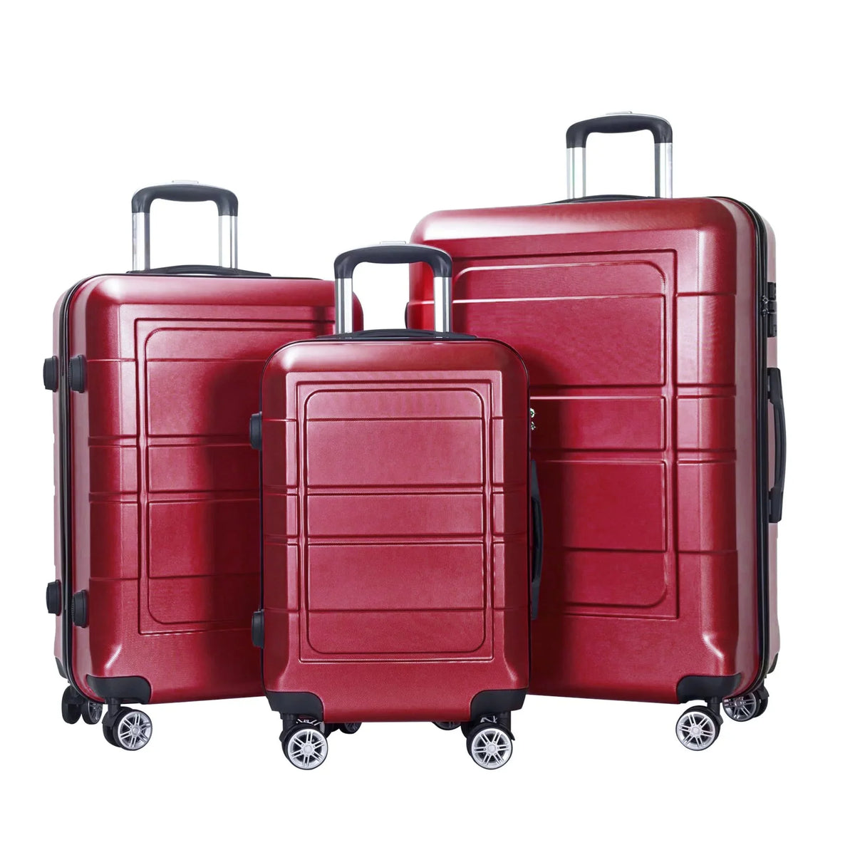 Lock, 3pcs TSA Luggage with Hardside 20"+24"+28" Luggage, Red Traveling Set,