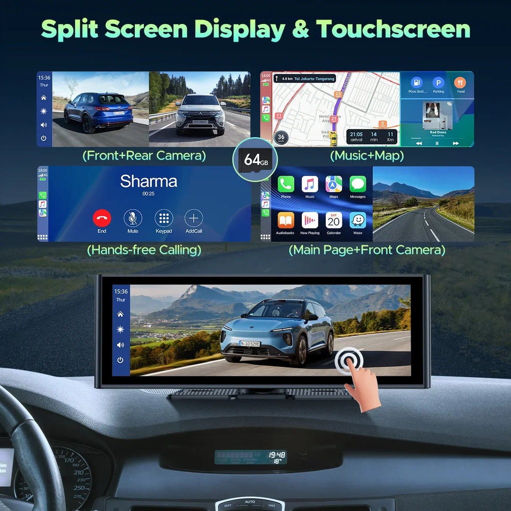 Android Front Play 1080P TOGUARD Car 4K Touch Dash 9.26" Camera/Loop Radio, Stereo Car Rear Rear Link Screen, Navigation/Mirror Cam, and Car View Apple with Auto, Recording/GPS Wireless Carplay