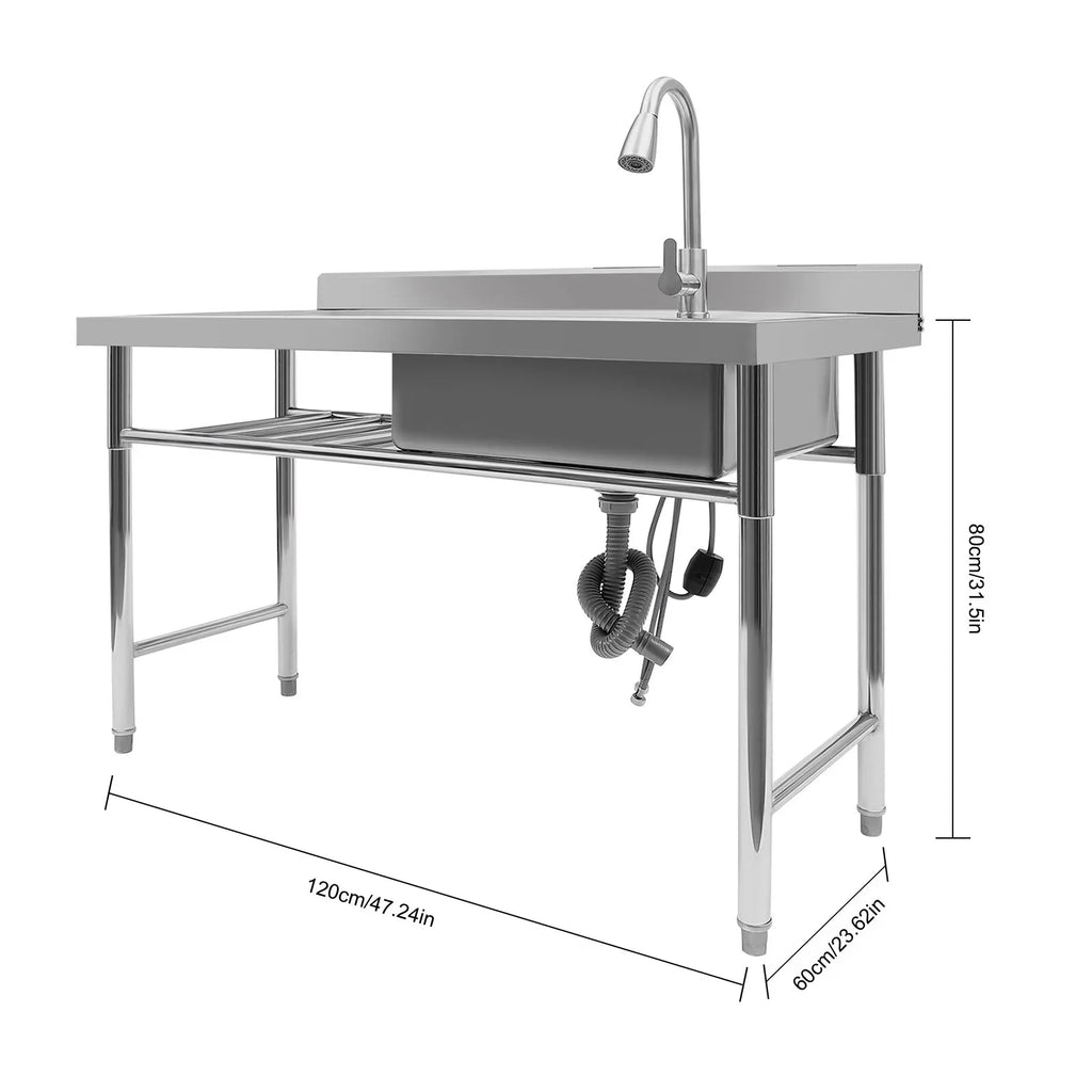 w/Catering 47" Prep Faucet Utility Pull-Out Sink, Washing Aiqidi Steel Sink Stainless Commercial & Drainpipe & Restaurant Compartment Kitchen 1 Hand Basin Freestanding Table