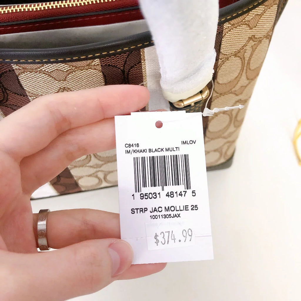 With Multi In IN Signature Coach Khaki Mollie Stripes Tote 25 Jacquard C8416