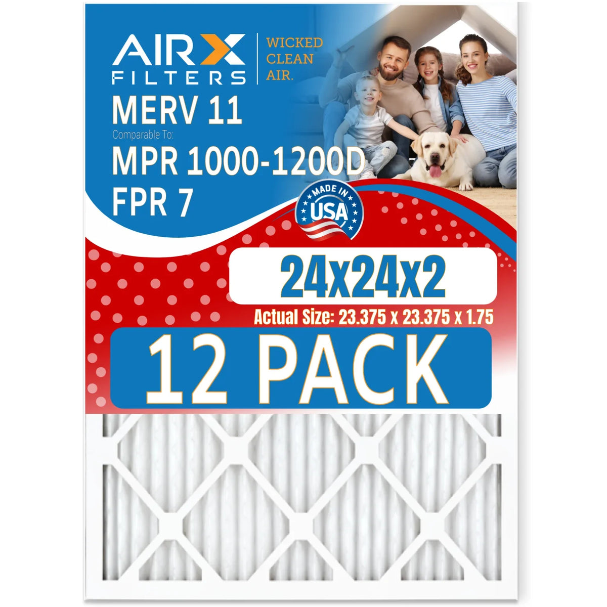 MPR 11 MPR to AIRX 24x24x2 Made in FILTERS Comparable & Pack 7 Rating, AIR. Filters WICKED 12 1200 USA Filter Furnace by MERV Air of FPR - 1000, CLEAN