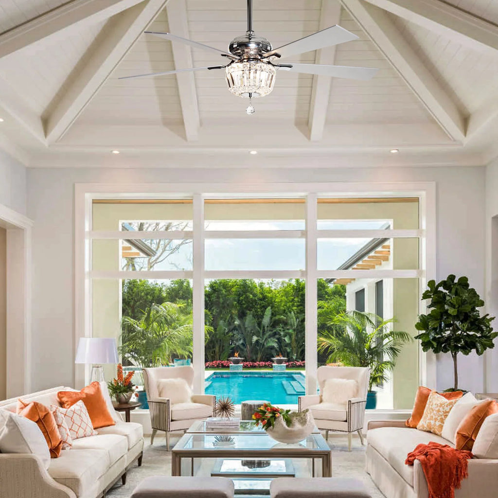 Bulb Ceiling Inches Nickel 5 Fan Parrot Ceiling Fan Included and Brushed Uncle with Reverse and Crystal Not Chandelier Fan Ceiling with 48 Blades, Remote Modern 2 Light
