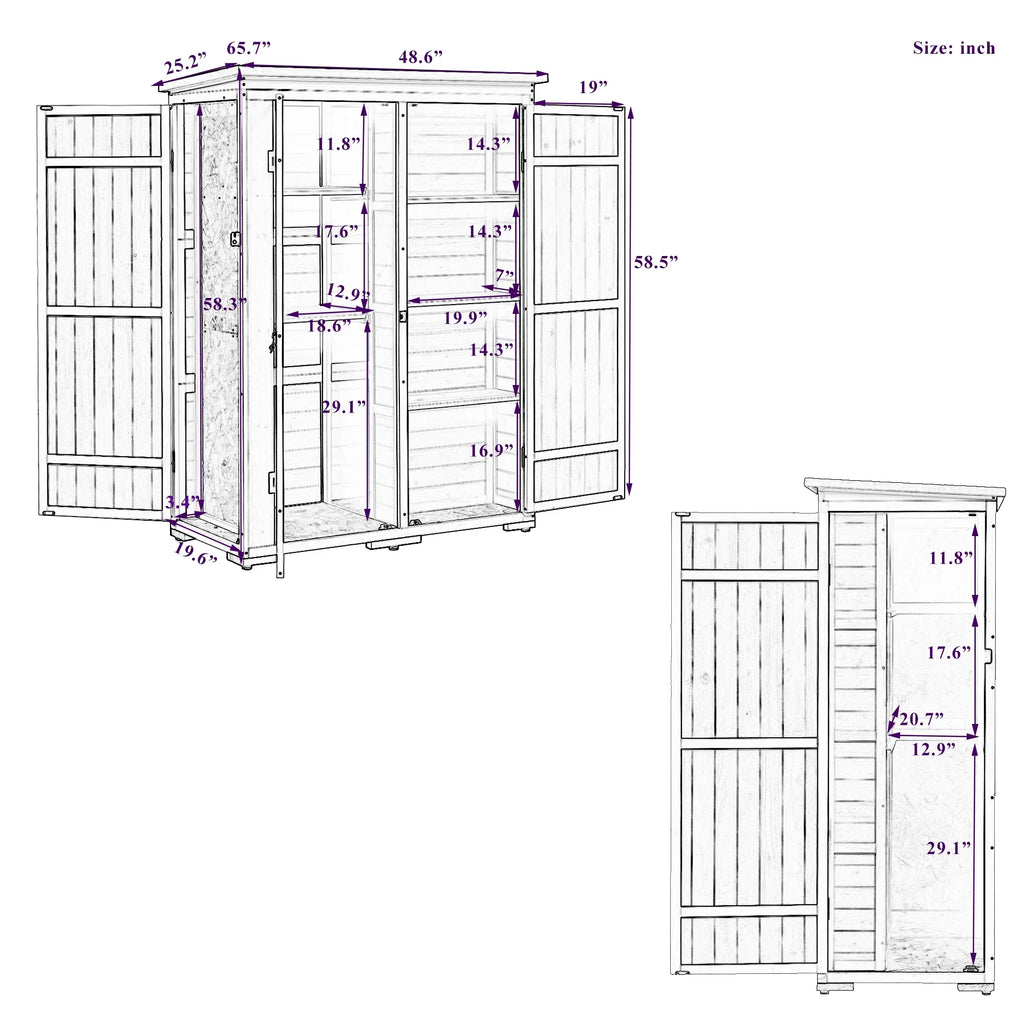 5.5ft Outdoor L Cabinet Gray Shelves, White and Asphalt Multiple-Tier Hx4.1ft Roof, Homiyad Shed, Storage Wood Doors, Lockable with Garden Waterproof Tool Four