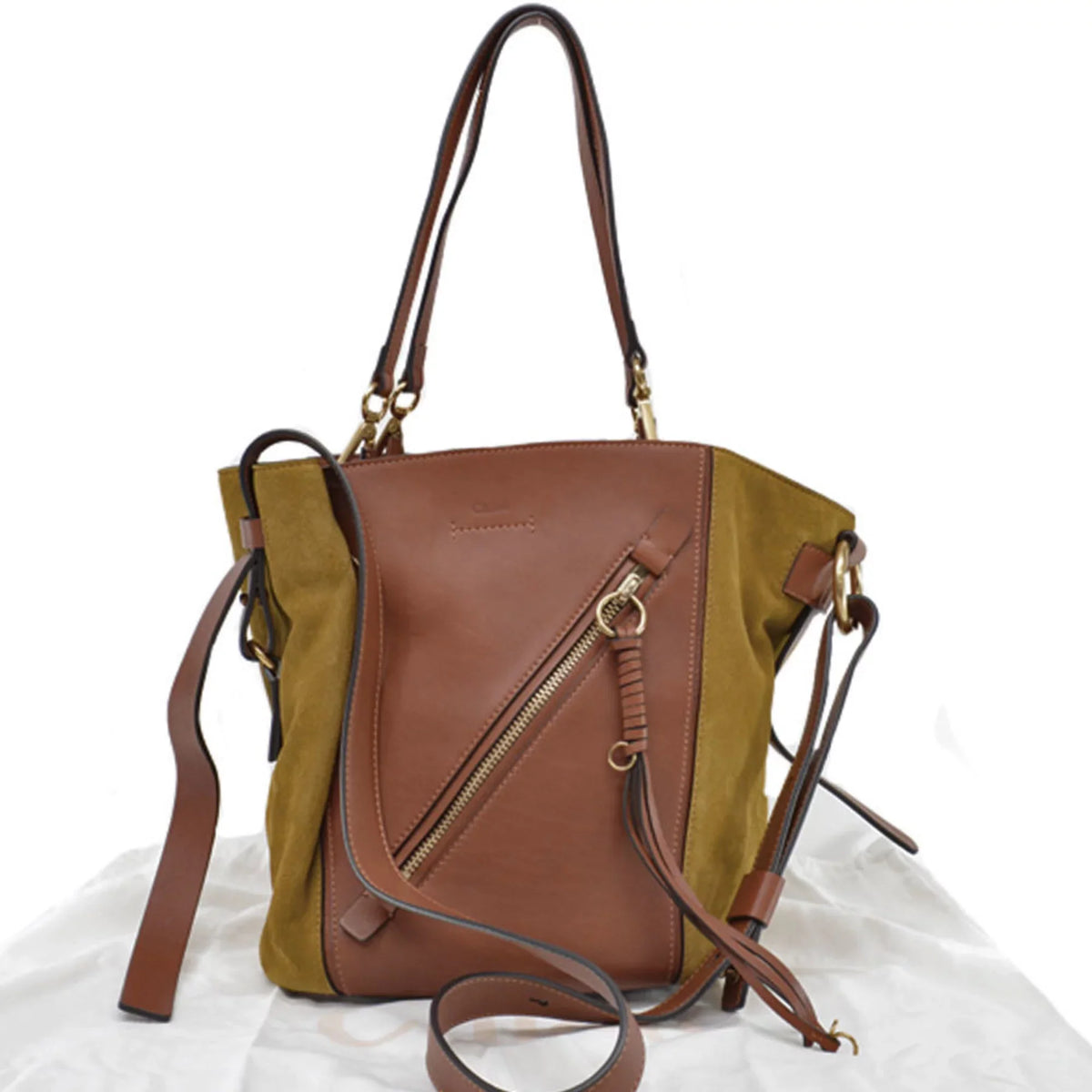 Leather (Good) Chloé Brown Chloe Shoulder Khaki Bag Ladies Pre-Owned Suede 2Way Gold