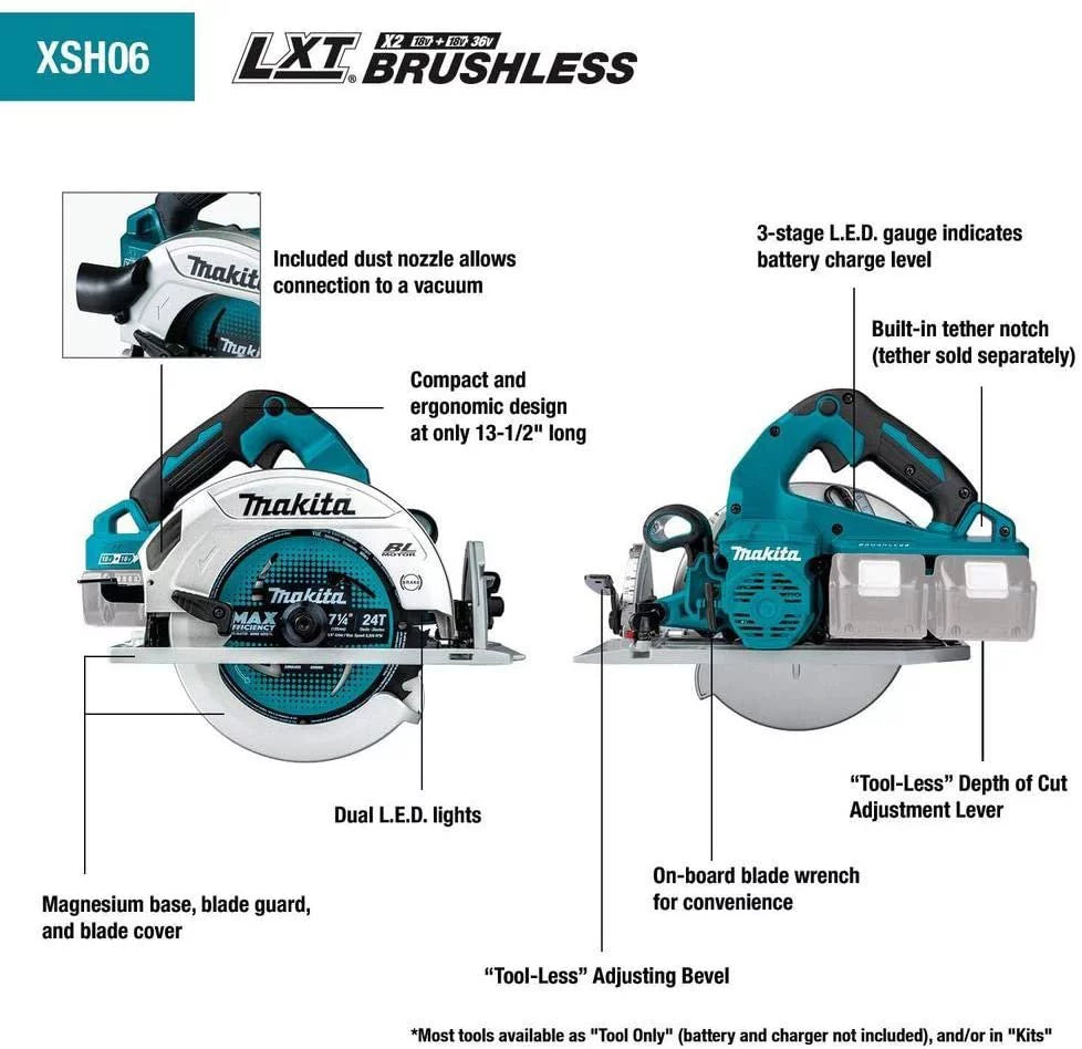Saw XSH06PT 36V Kit Cordless LXT 7-1/4 Makita 5.0Ah 18V Lithium-Ion Circular Brushless X2